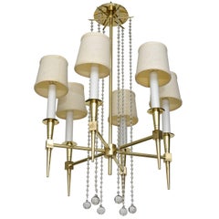 Retro Polished Brass and Glass Beaded Chandelier by Tommi Parzinger