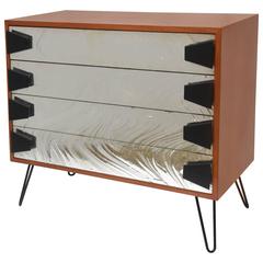 French Modernist Mahogany Chest with Ribbon Mirror Drawers