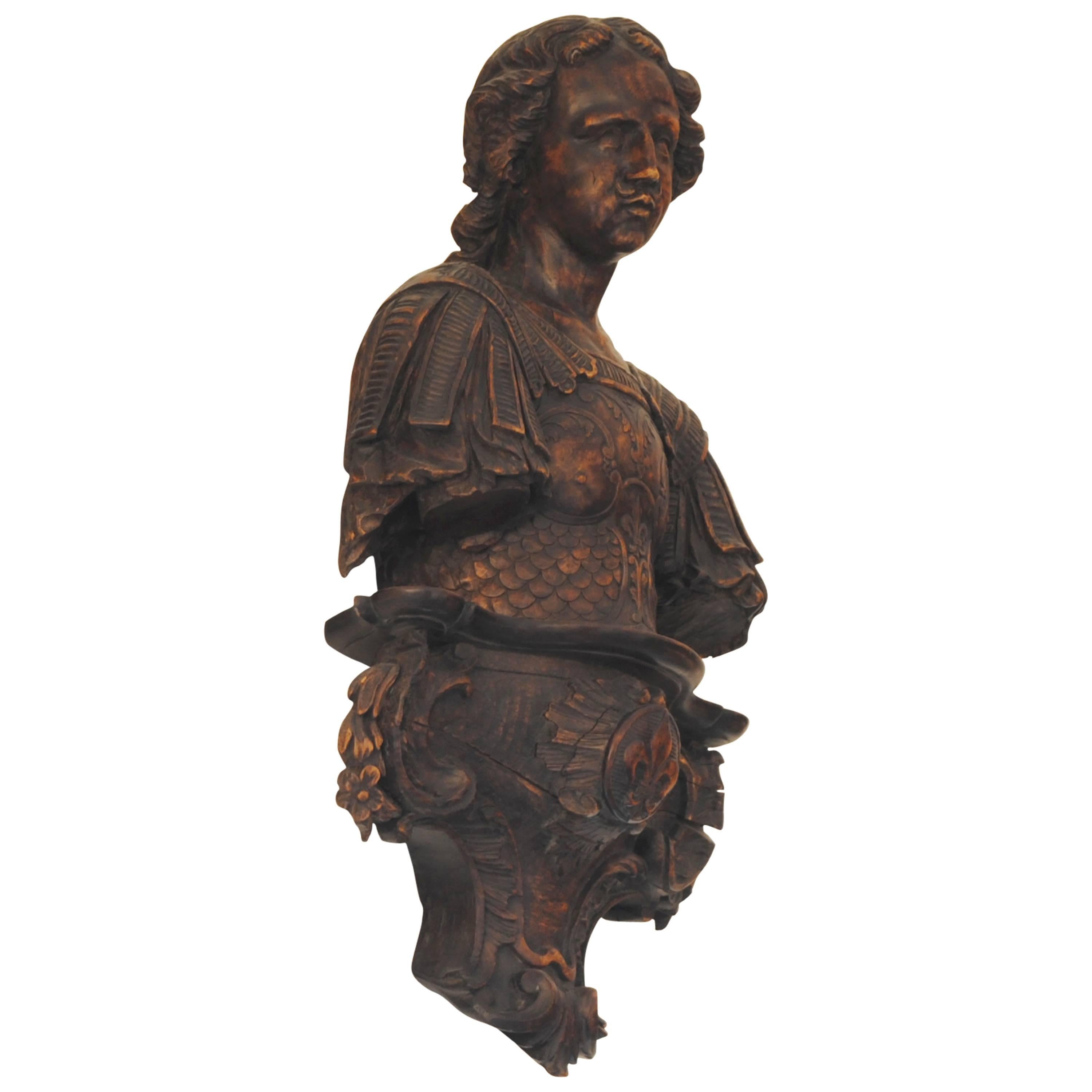 French Carved Walnut Figure on Stand, Mid-19th Century