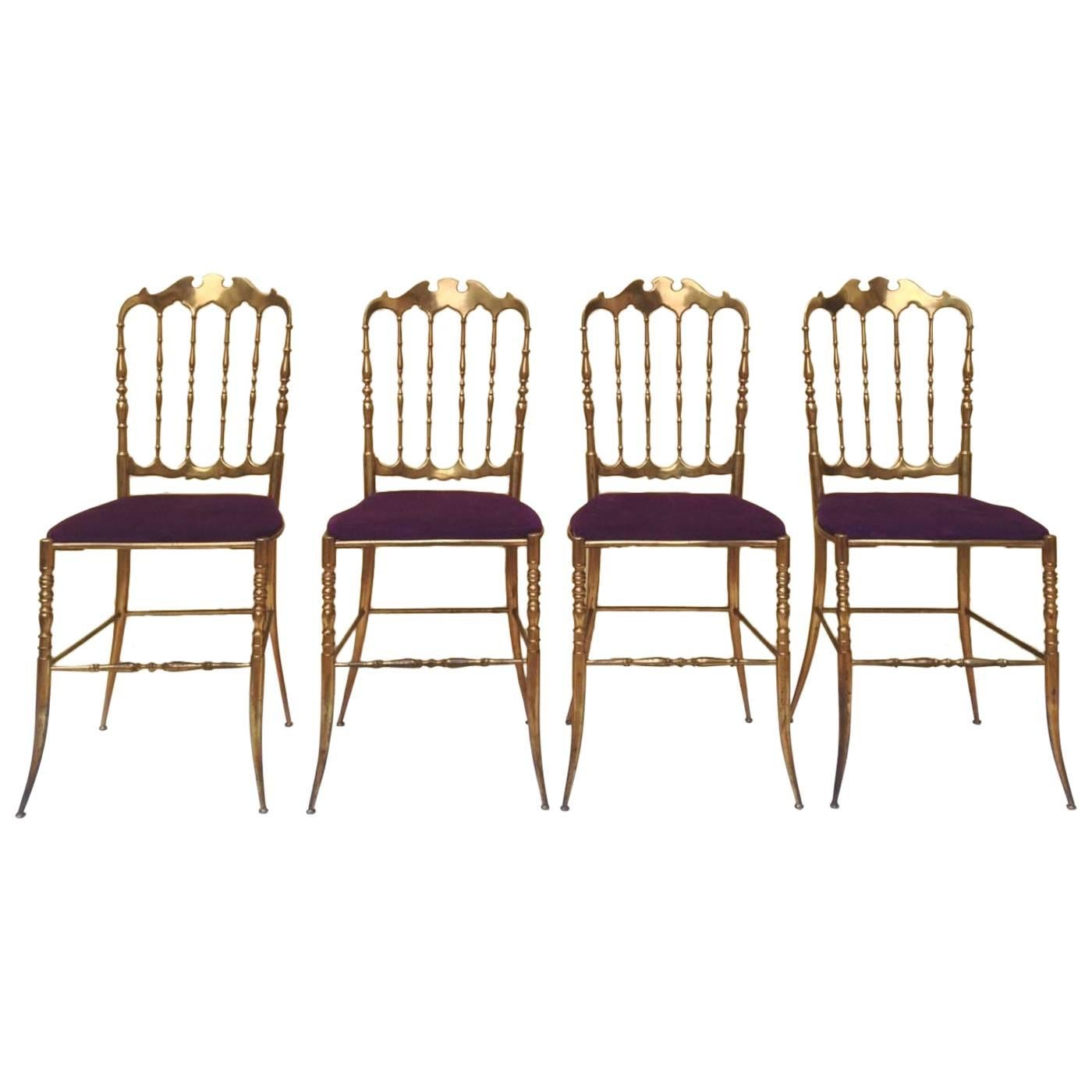 1950s Set of Four Chiavarine Chairs in Brass For Sale