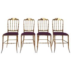 1950s Set of Four Chiavarine Chairs in Brass
