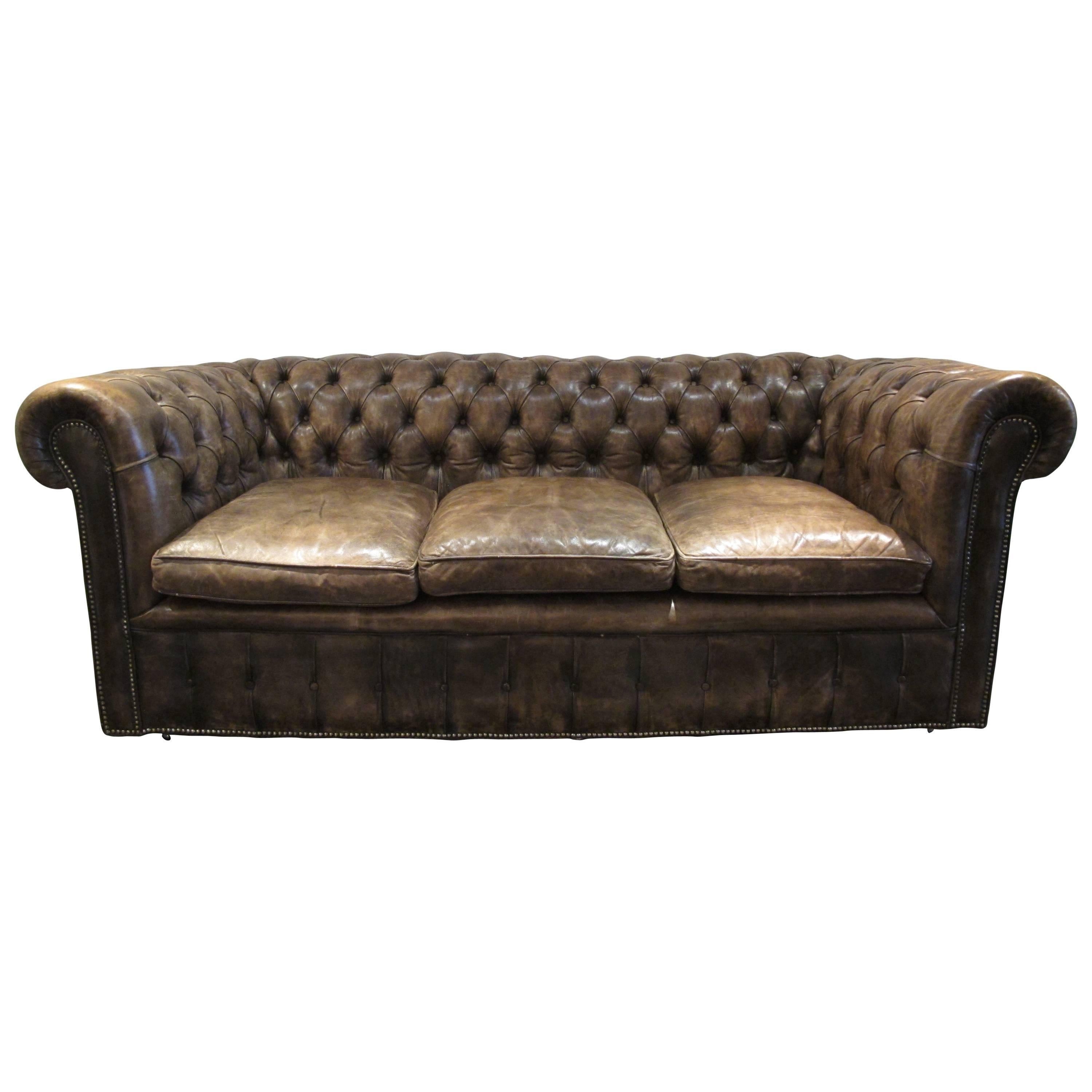 Vintage Brown Faded Chesterfield For Sale