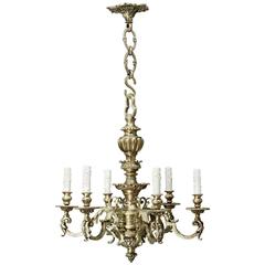 Cast Bronze Baroque Chandelier with Chain and Canopy