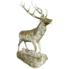 Large Weathered Cast Stone Garden Statue of a Deer