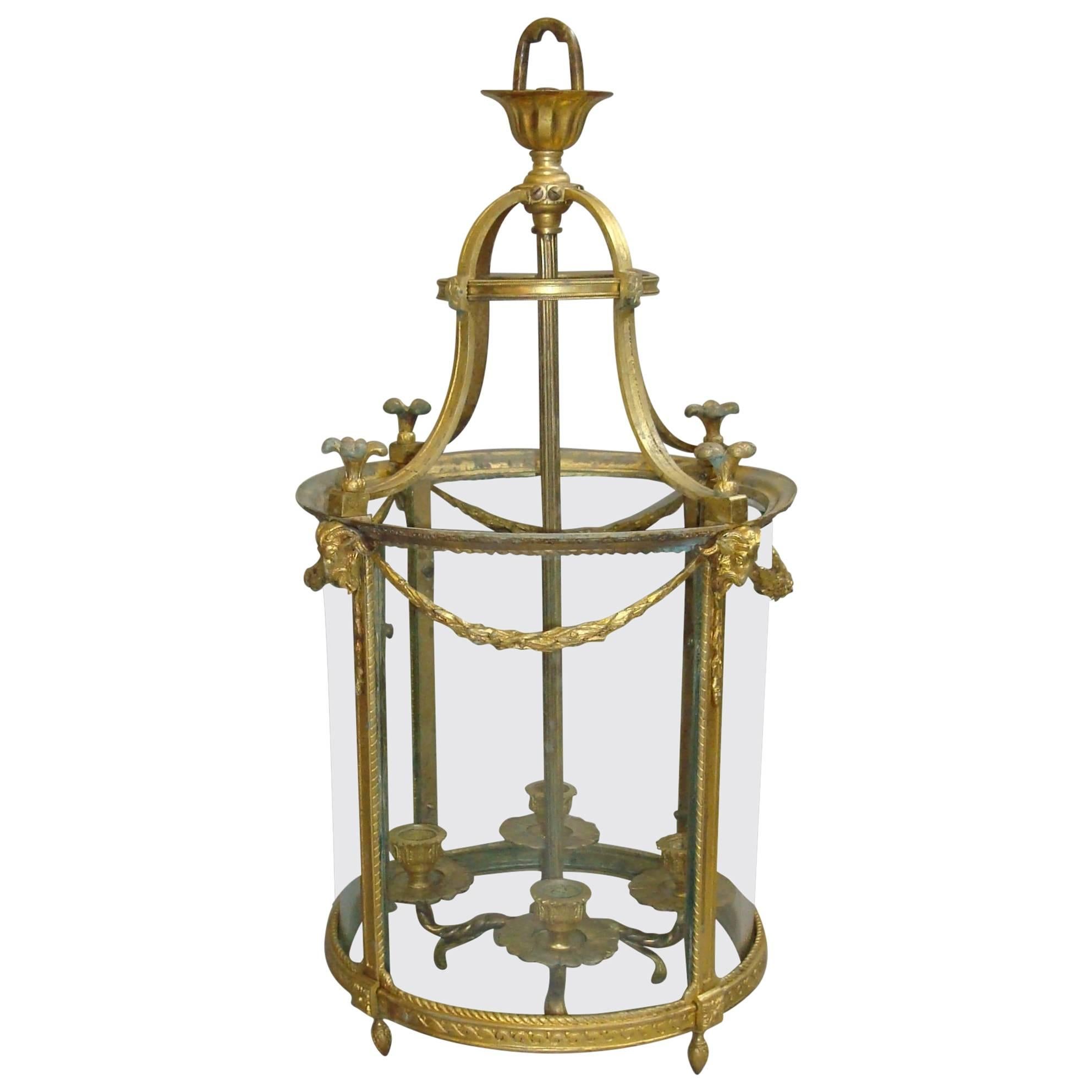 19th Century Gilt Brass Hall Lantern