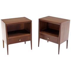 Pair of Walnut One-Drawer Nightstands or End Tables