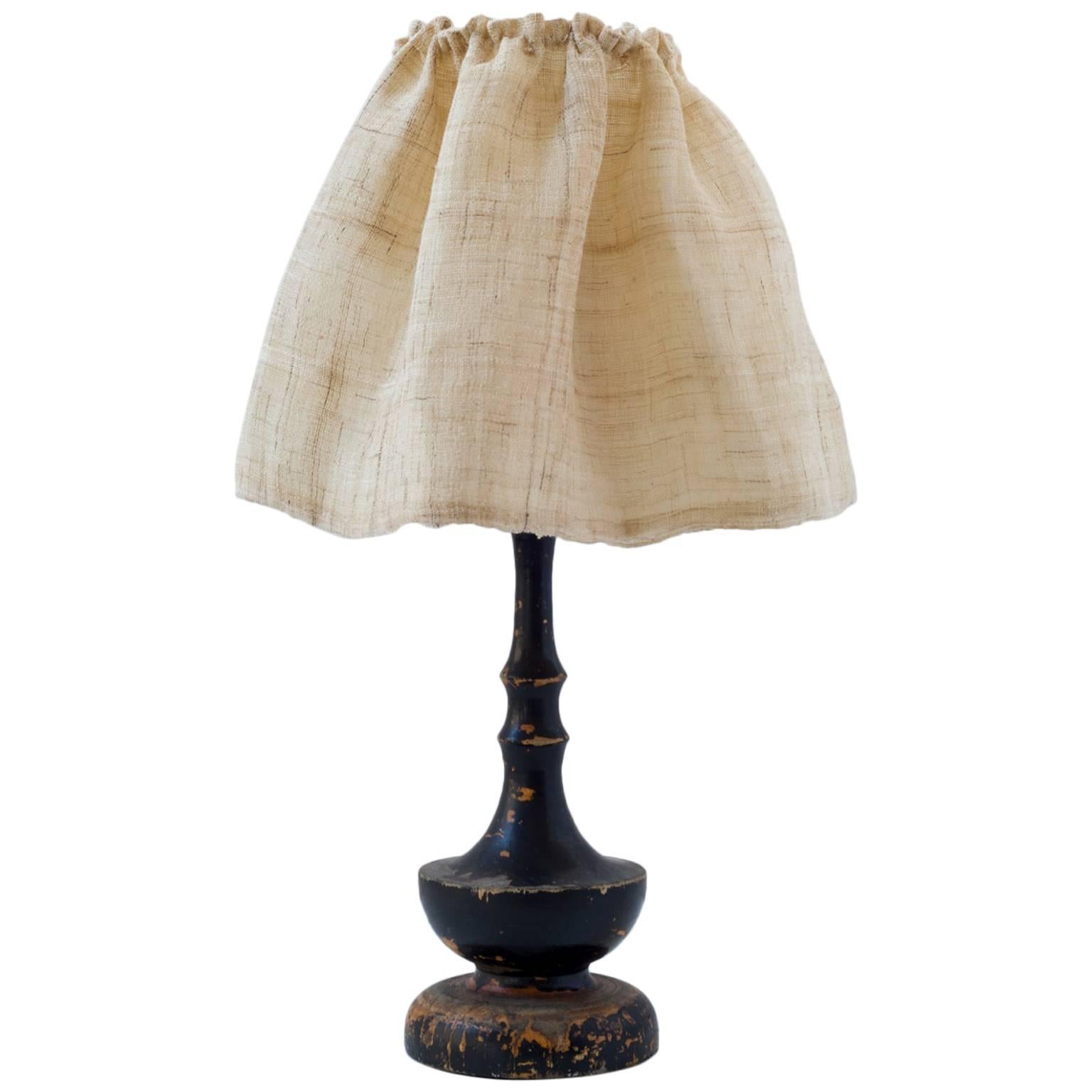 Handsewn Hmong Hemp Lampshade with Vintage Turned Base