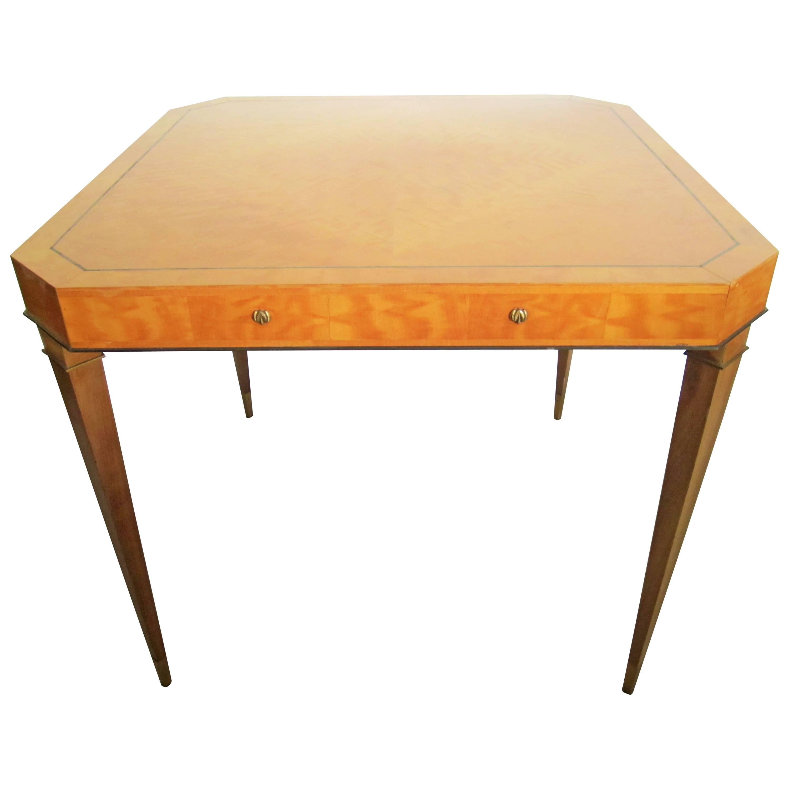 Italian Modern Art Deco Game Table with Brass Detailing