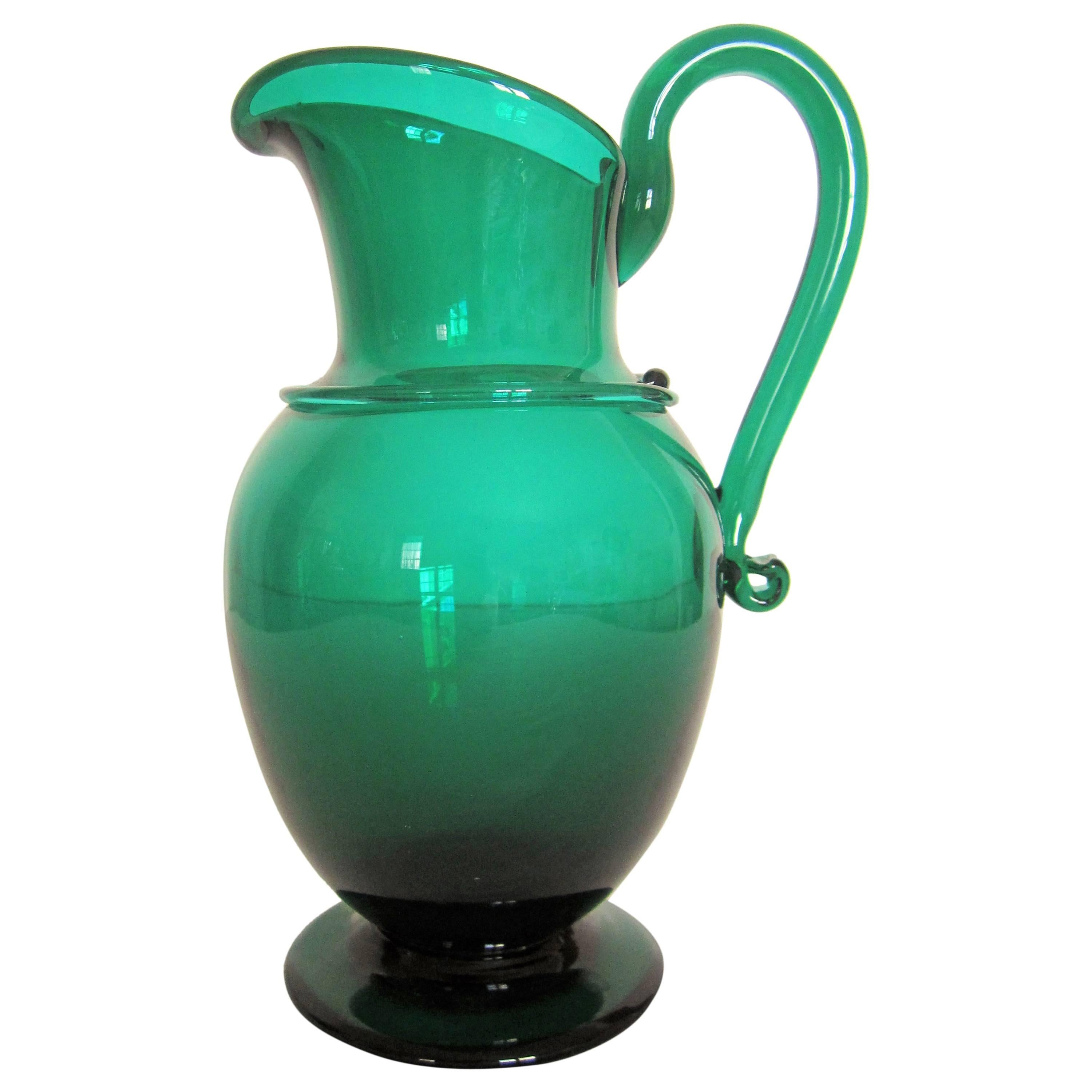 Emerald Green Art Glass Pitcher or Vase