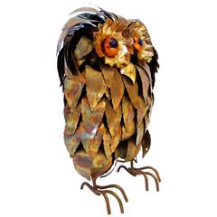 Whimsical Metal Brutal Style Owl Sculpture, circa 1960s