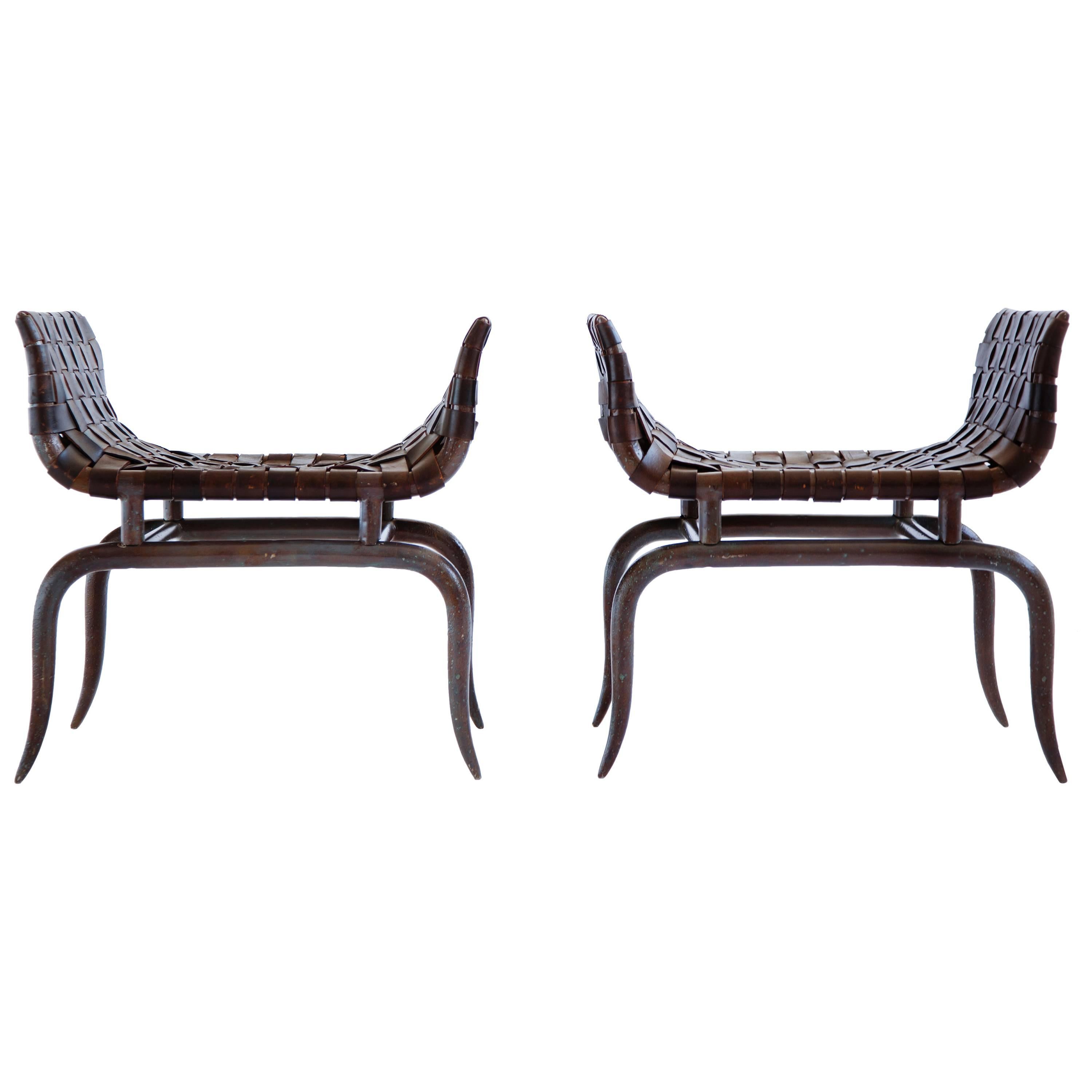 Pair of Saber Leg Benches in the Style of Gibbings