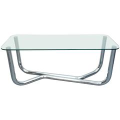 Italian Polished Chrome and Glass Console Table