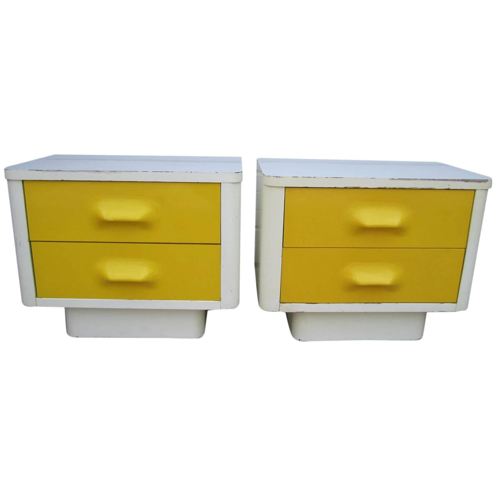 Fun Pair of Chapter One Broyhill Yellow Nightstands Mid-Century Modern