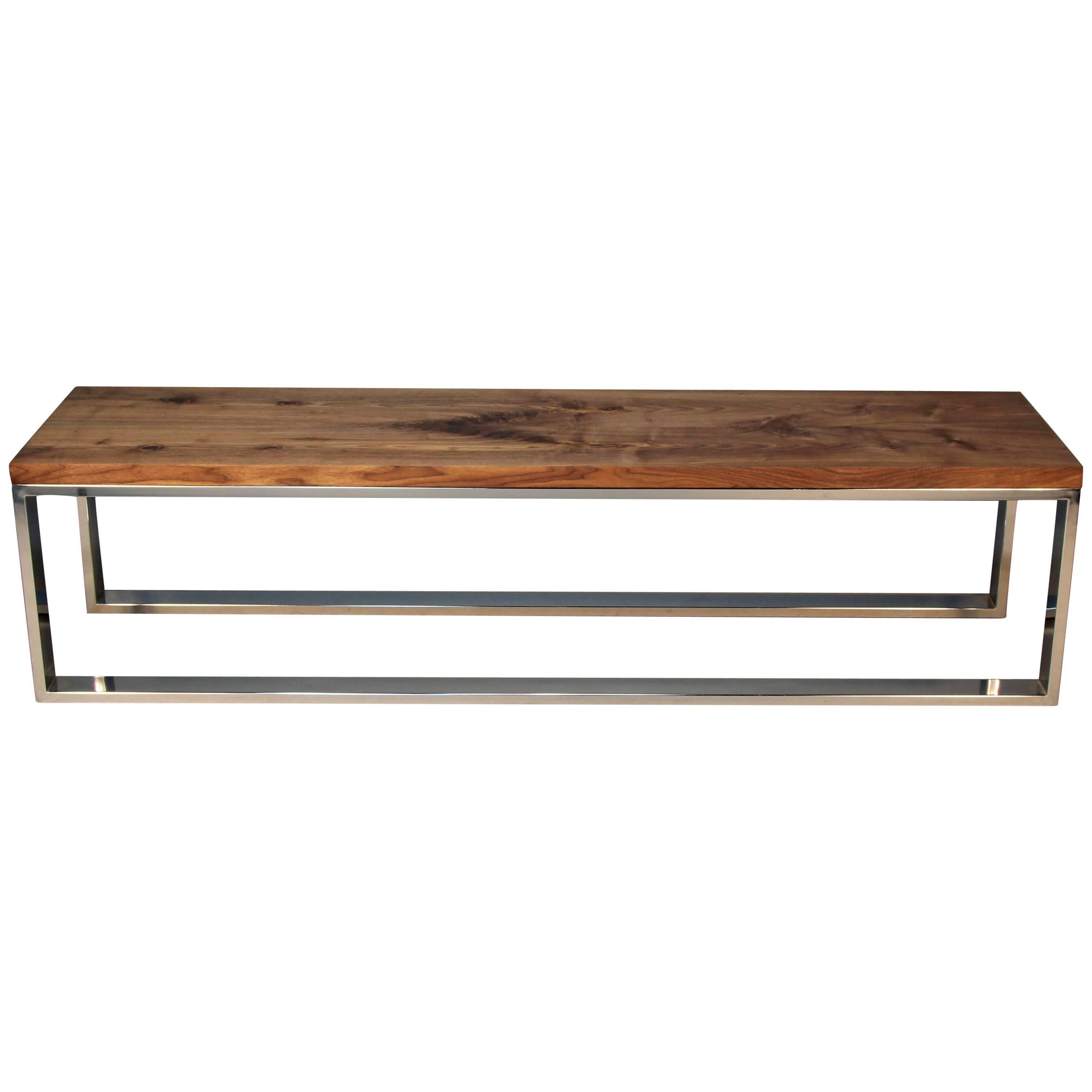 Chrome and Walnut Bench in the style of Milo Baughman  For Sale