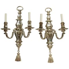 1890s Pair of Silvered Bronze EF Caldwell Sconces with Two Lights and Tassles 6