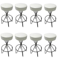 Eight Vintage Swivel Stools by Paul Tuttle in Newly Upholstered White Leather