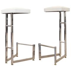 Pair of Italian Nickel Plated Stools, 1970s