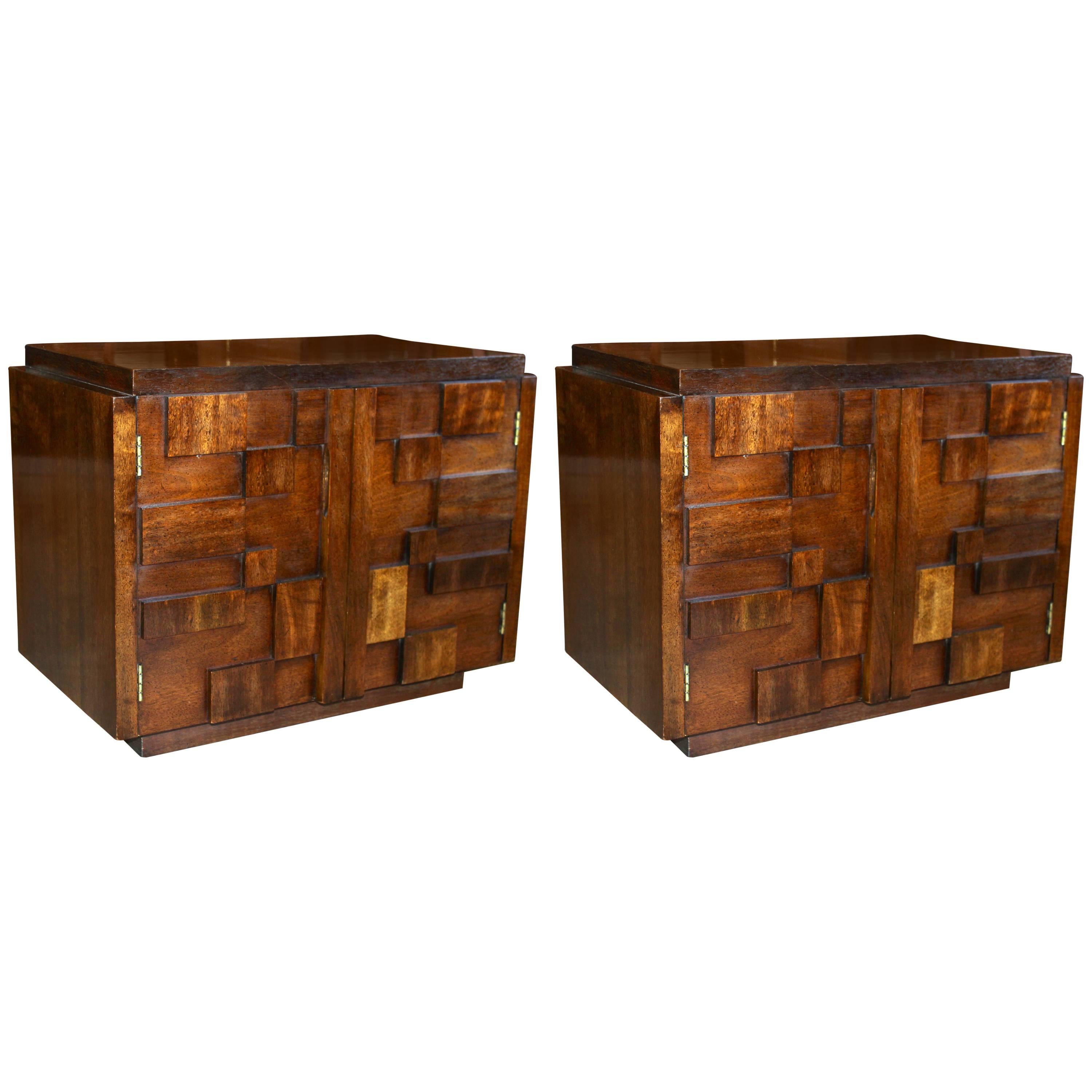 Pair of Lane Brutalist Nightstands, Mosaic Collection
