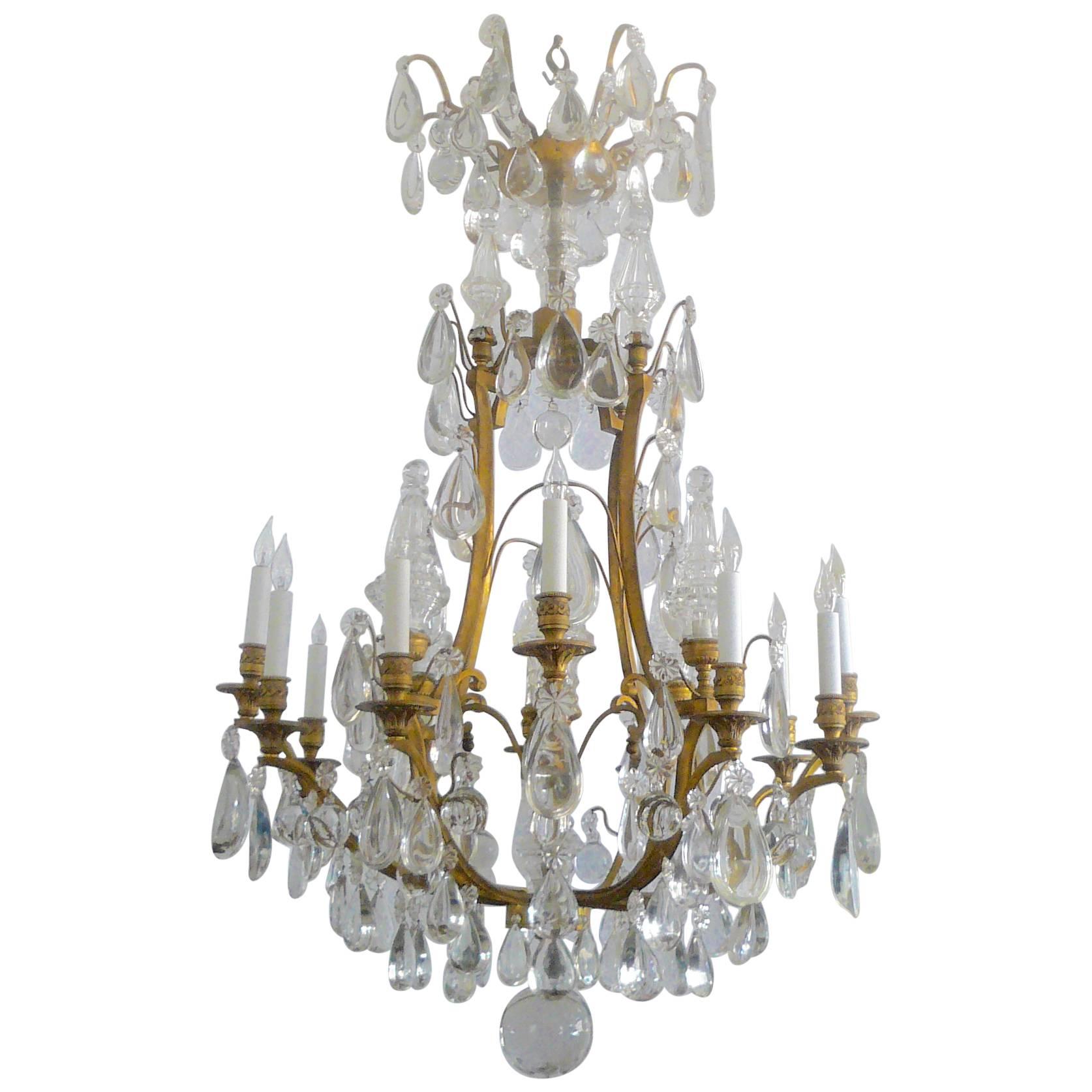 Gilt Bronze and Crystal Louis XVI Style Chandelier For Sale