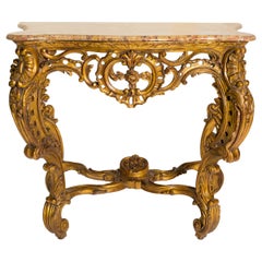 Italian Giltwood Marble Top Console