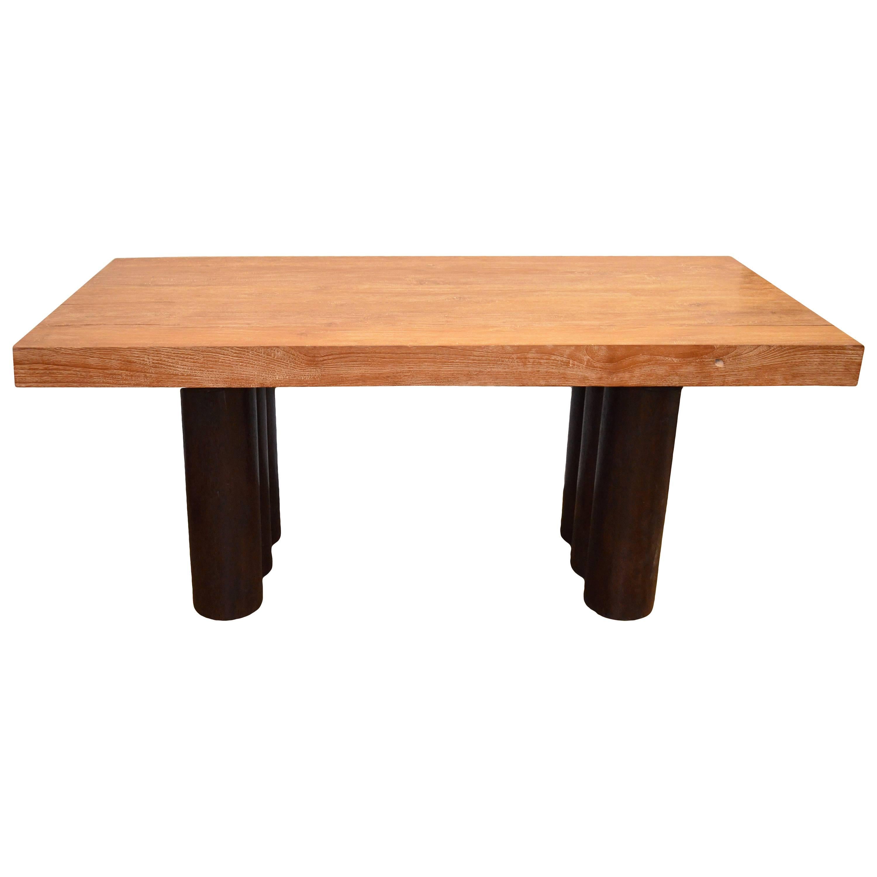 Andrianna Shamaris Cerused Teak Wood Table with Contrasting Coconut Wood Base For Sale