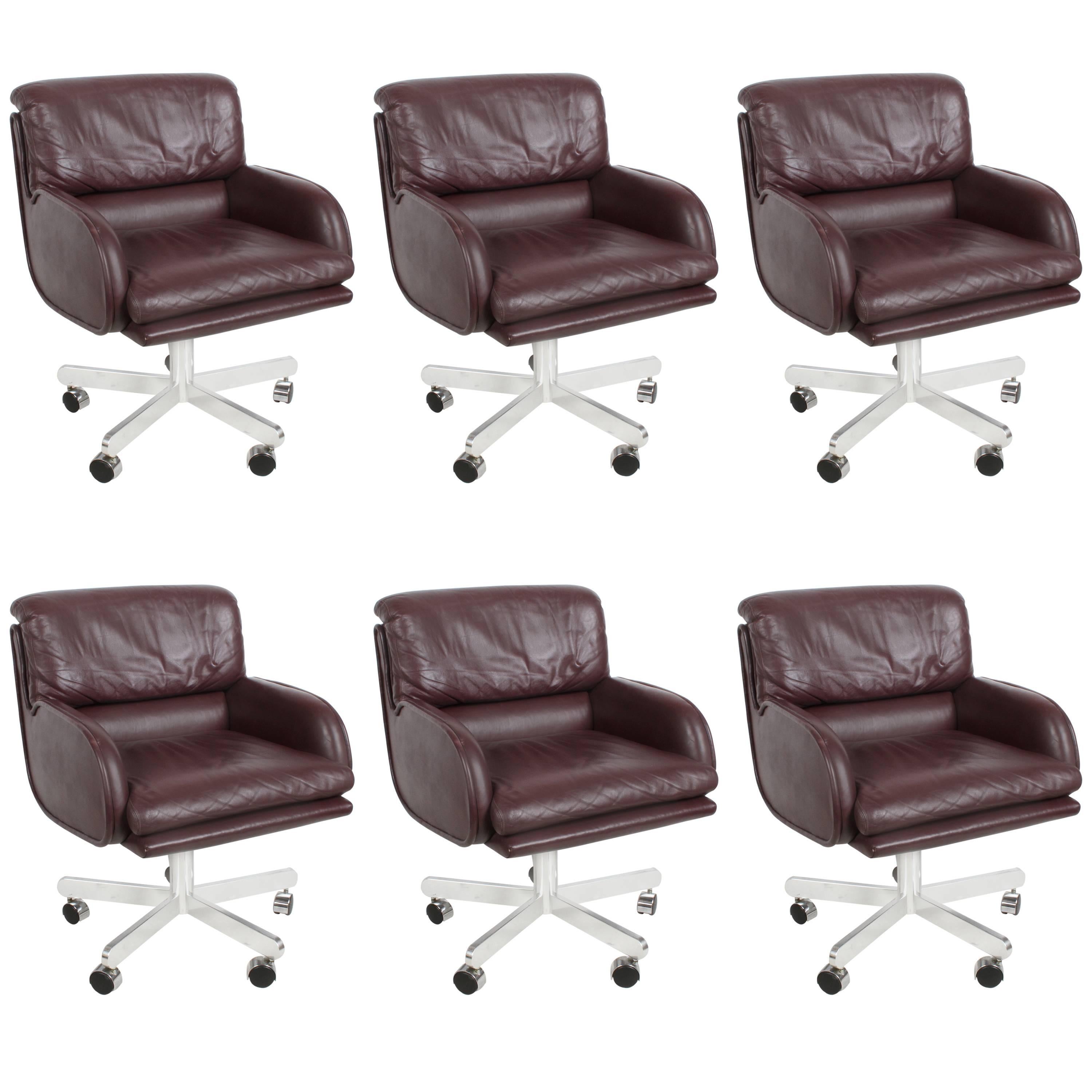 Six Roger Sprunger for Dunbar Plum Leather Executive Chairs as Set or Singles For Sale