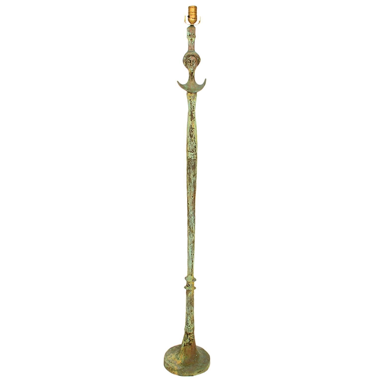 Sculptural Floor Lamp, Cast Bronze, Tette De Femme After Giacometti