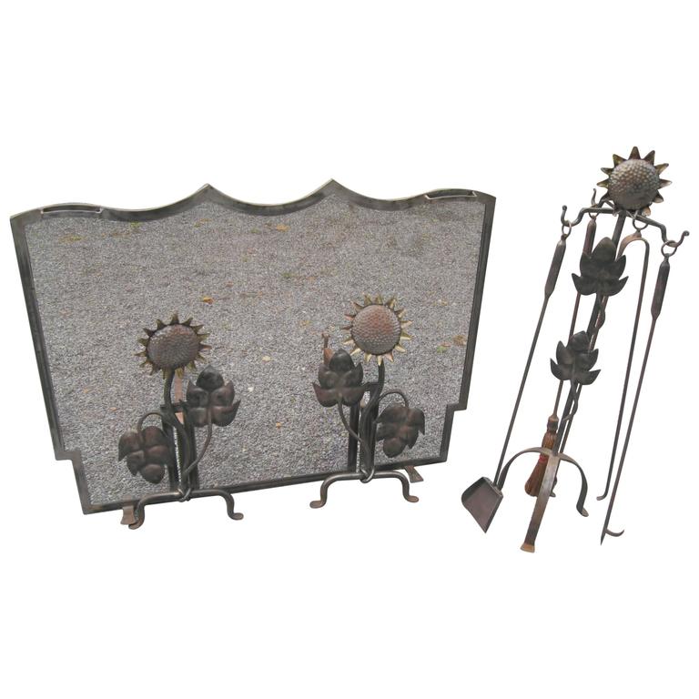 Sun Flower Fireplace Set by Patrice Humbert at 1stdibs