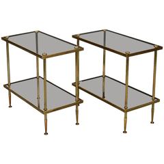 Jacques Quinet Pair Bronze Signed Side Tables