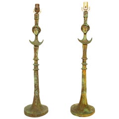 Elégante paire de lampes de table Tete de Femme d'après Giacometti 1950s