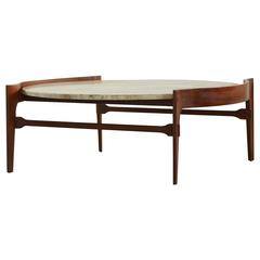 Sculptural Travertine and Walnut Coffee Table by Bertha Schaefer