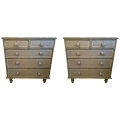 Pair of 19th Century Painted Bamboo Cottage Chests of Drawers