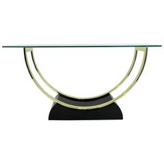 Chic 1980s Black Lacquer and Brass Console 5