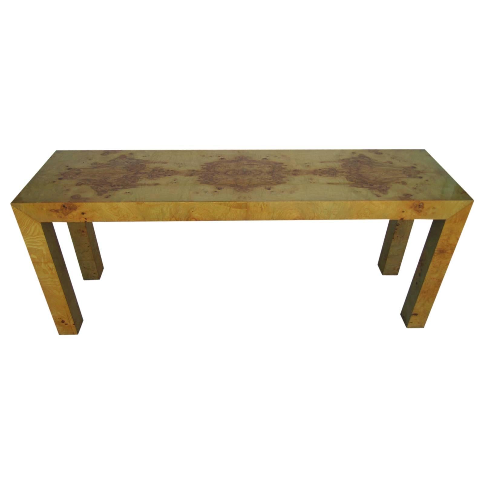  Milo Baughman Burled Olivewood Console Table, Mid-Century Modern