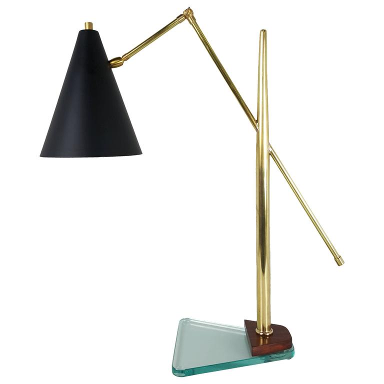 Architectural Italian Desk Lamp in the Style of Fontana Arte at 1stDibs