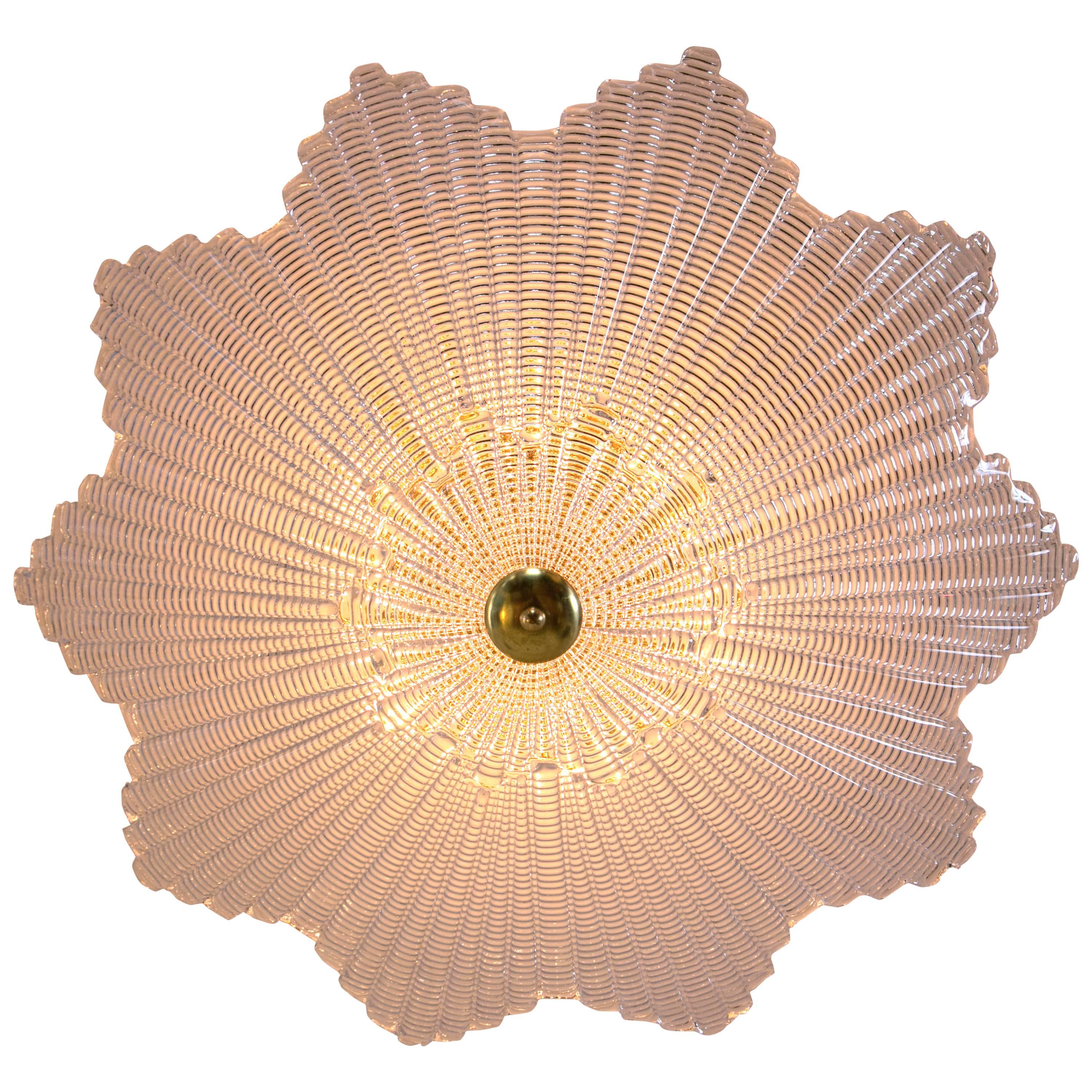 Elegant textured glass blown star-shaped ceiling fixture newly electrified with new 5 light solid unlacquered brass hardware which is customized to your overall desired drop. Lamping is customized upon order.  Electrification is to US code, all