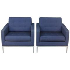 Pair of Florence Knoll Chrome Base Lounge Chairs