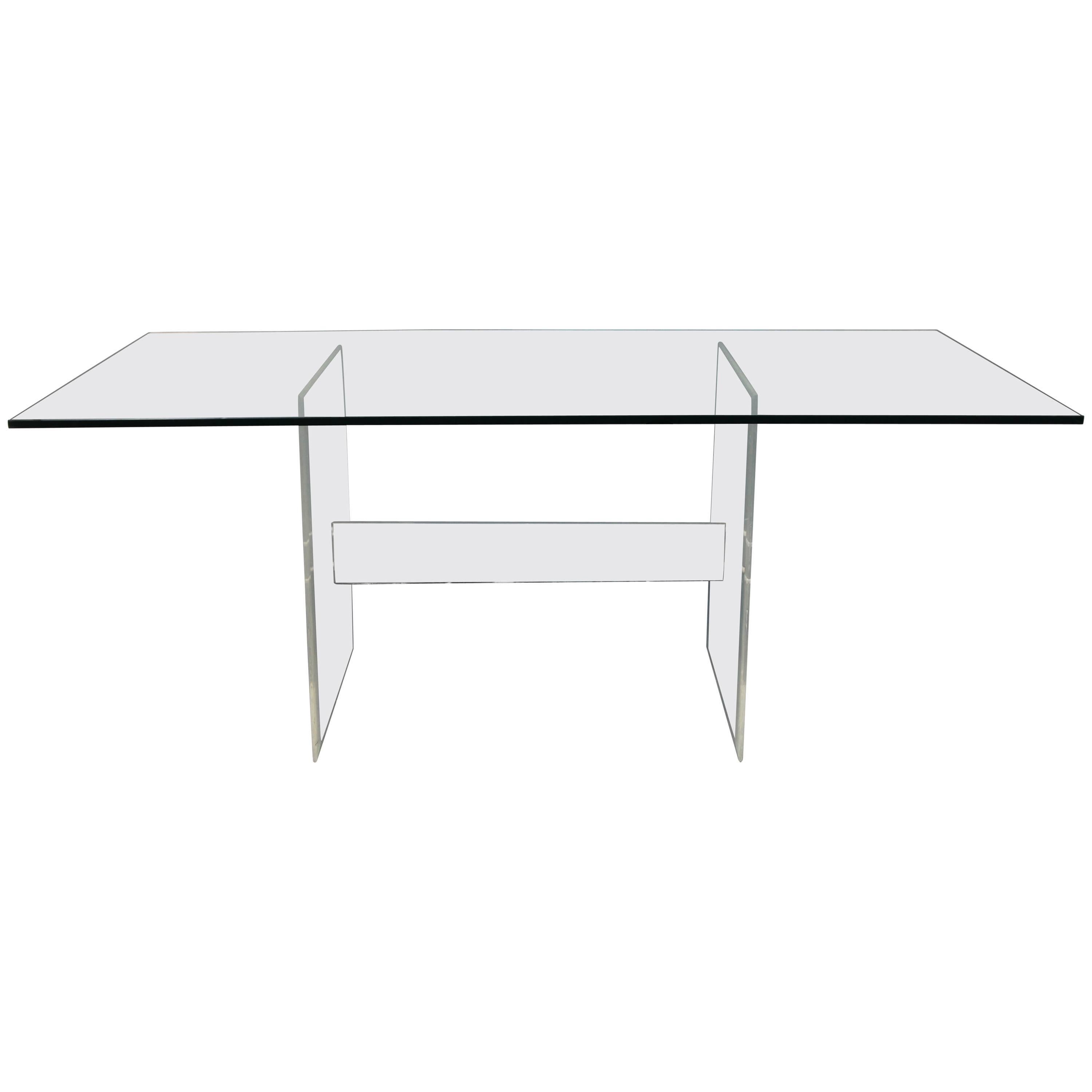Lucite Base Glass Top Dining Table or Desk
