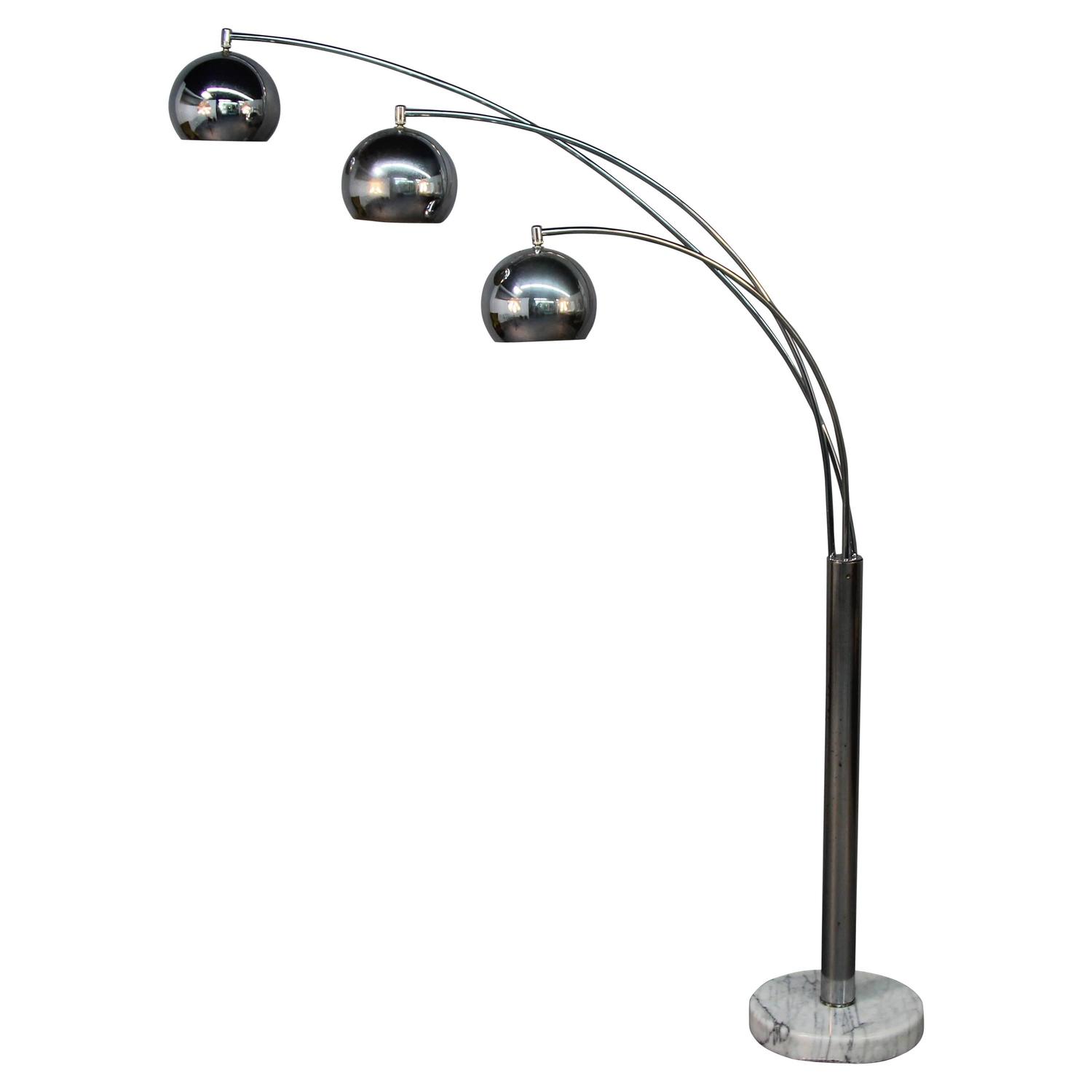 Chrome Three Headed Arc Lamp On Marble Base At 1stdibs
