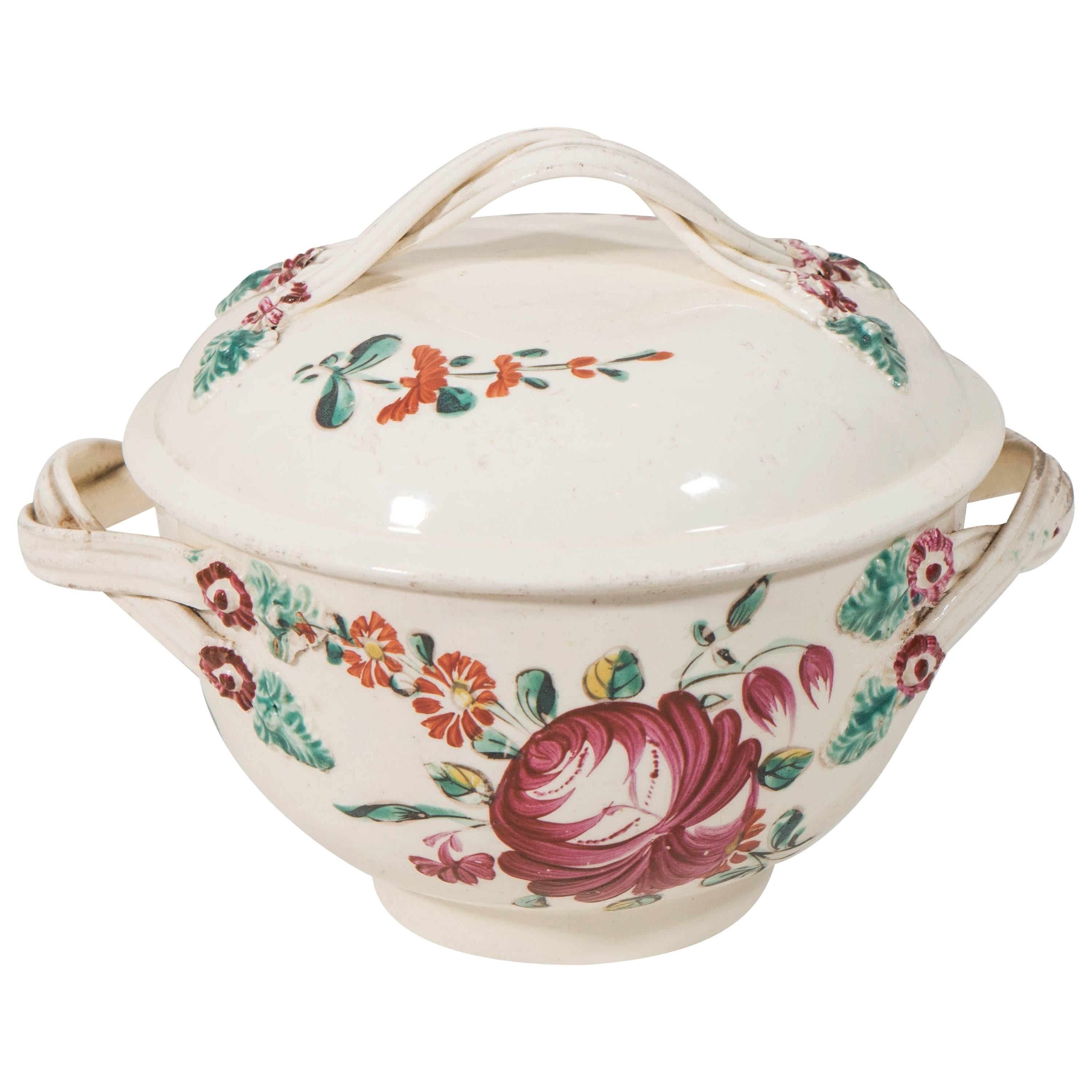Antique Creamware "King's Rose" Pattern Sugar Bowl Made circa 1780-1790