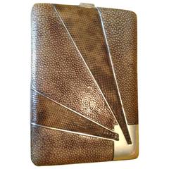 Shagreen French Art Deco Cigarette or Card Case in Sterling & Lizard