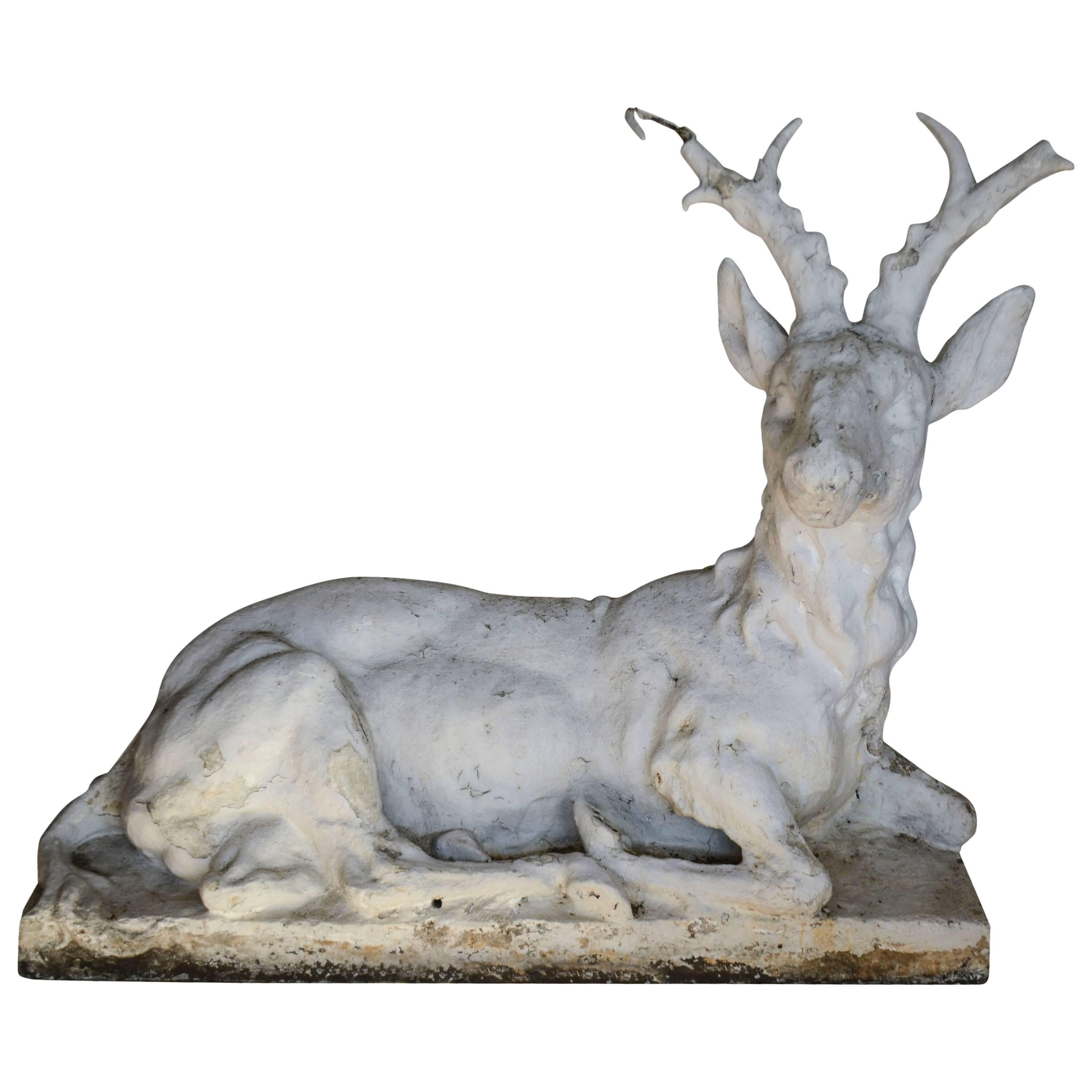 Cast Stone Sitting Stag Garden Statue For Sale