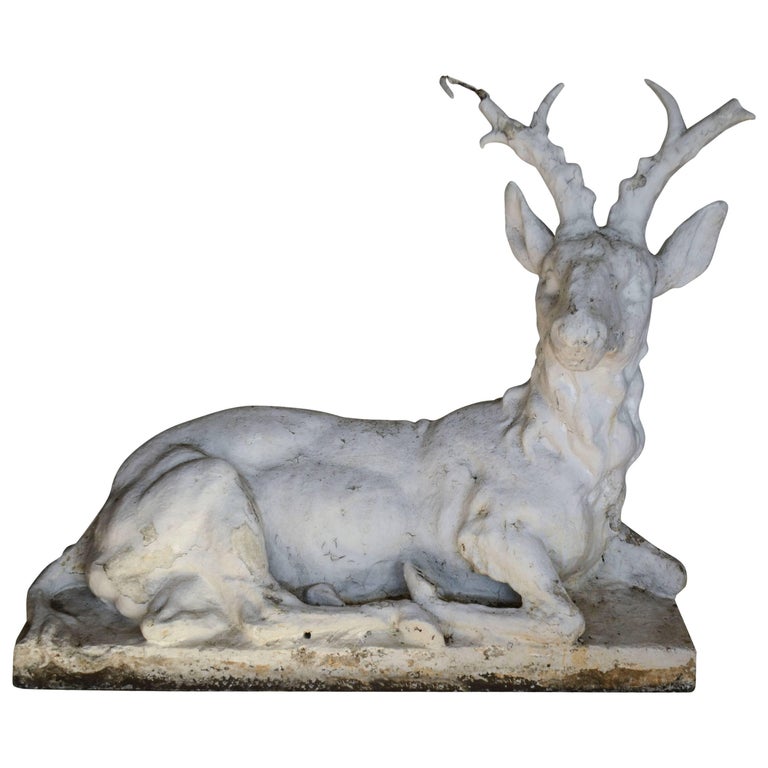Cast Stone Sitting Stag Garden Statue For Sale at 1stDibs