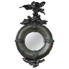 Black and Copper Glaze Convex Ceramic Mirror by Eve Kaplan