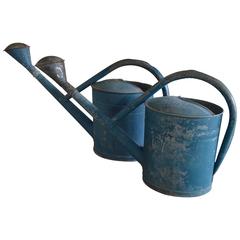 Garden Watering Cans in Blue, Vintage European BAT Brand (pair)