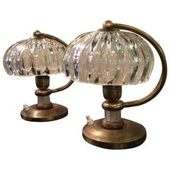 Petite Italian Brass and Glass Table Lamps