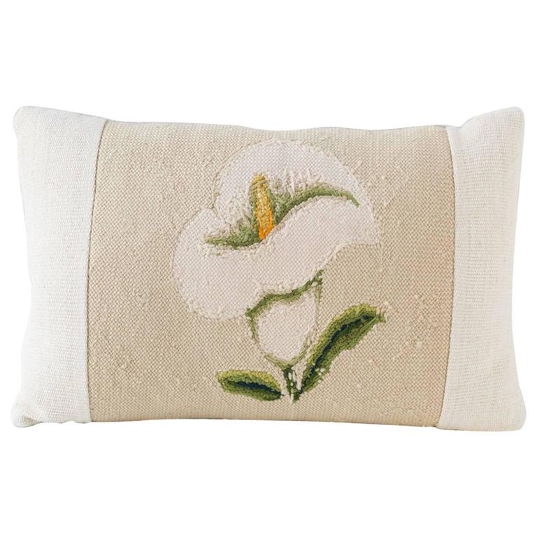Vintage Reverse Needlepoint Pillow in Ecrus, Lumbar at 1stdibs