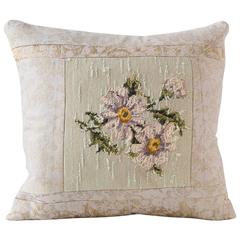 Reverse Needlpoint Pillow with Japanese Brocade Textile Cushion