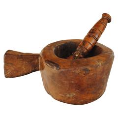 French Primitive Carved Walnut Mortar and Pestle, 18th Century or Earlier