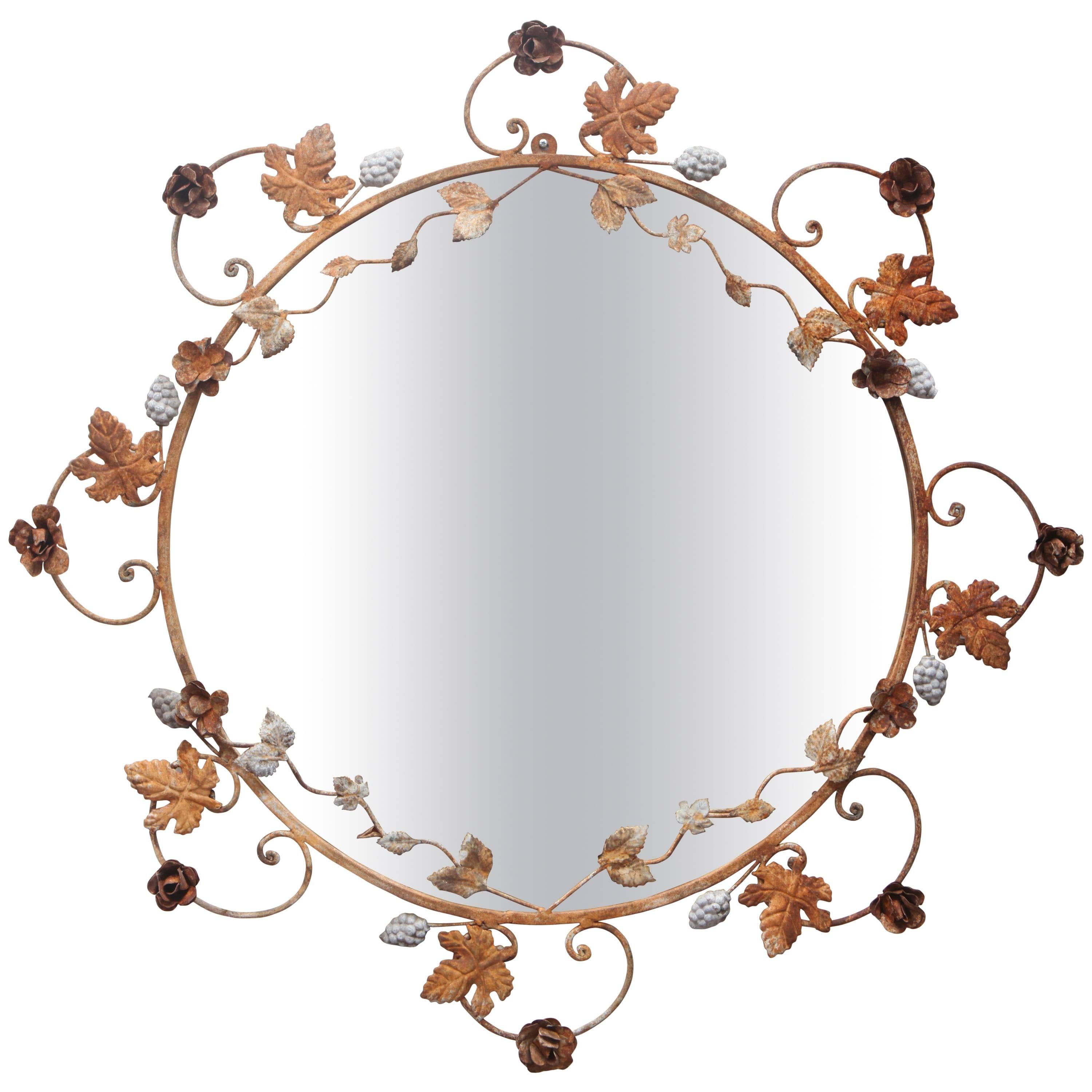 Flower and Leaves Rusted Metal Mirror For Sale